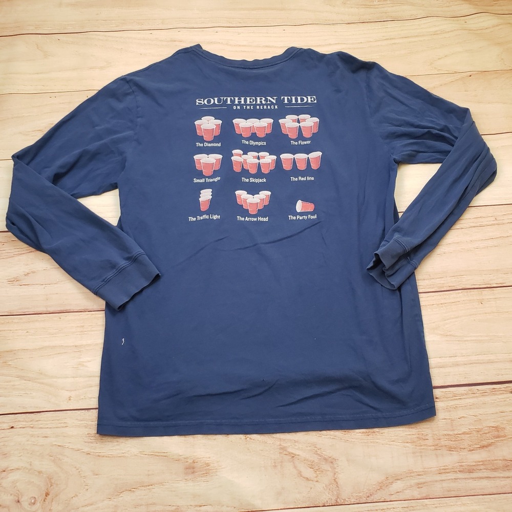 Southern Tide Shirt Mens XL Blue Beer Pong On The Rack Long Sleeve T-Shirt